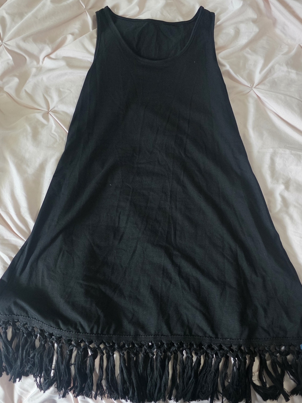 Black Fringe Tank Swim Cover-Up Dress - Picture 3 of 5